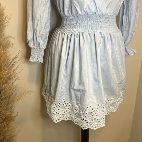 Zara Blue Embroidered Summer Long Sleeve Mini Dress - Picture 6 of 7